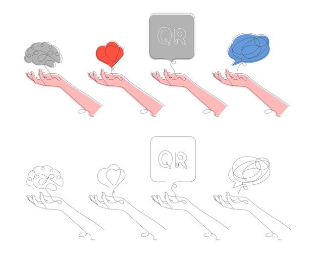 Le mani in stile art linea tengono l'illustrazione di vettore