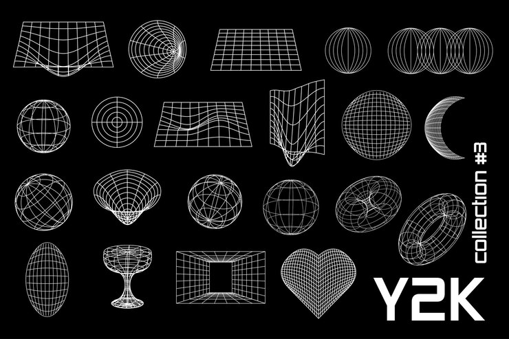 Vector set line black white y2k 3d frame geometric shapes vector for posters banners