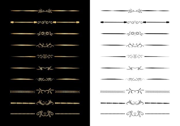 Vettore set di elementi calligrafici decorativi di linea per mega set modificabili e di design di divisori floreali