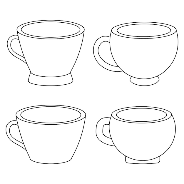 Vettore set di tazza di caffè e tazza di caffè con disegno a tratteggio per fogli di lavoro per bambini