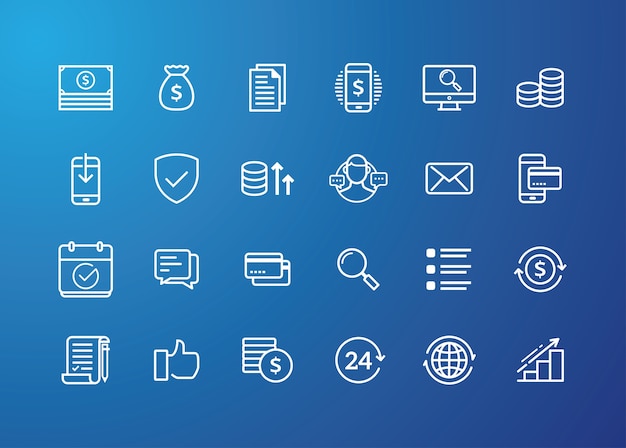 Set of line flat icons for business