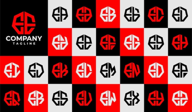 Набор линейного гептагона абстрактная буква E EE дизайн логотипа