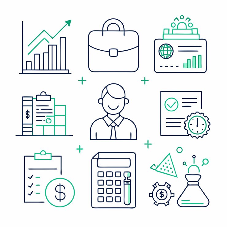 Vector set of line icons related to accounting outline icon collection business symbols vector illustration