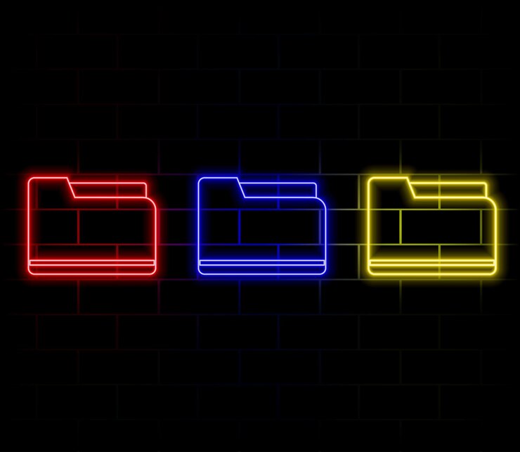 Vector set line shopping bag and dollar diamond share and file document glowing neon icon vector