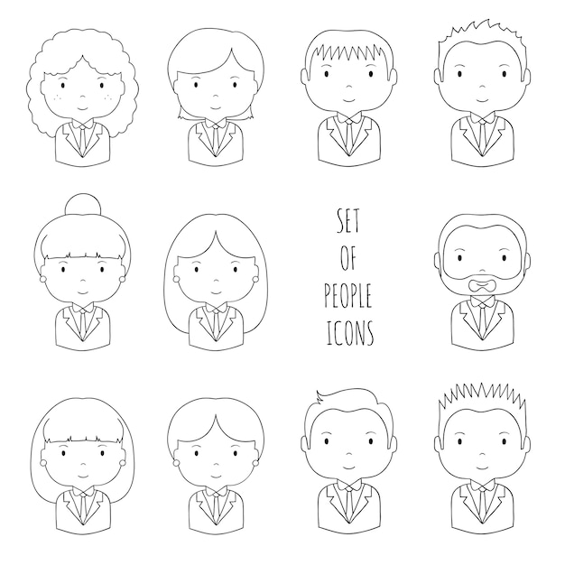 Set of line silhouette office people icons