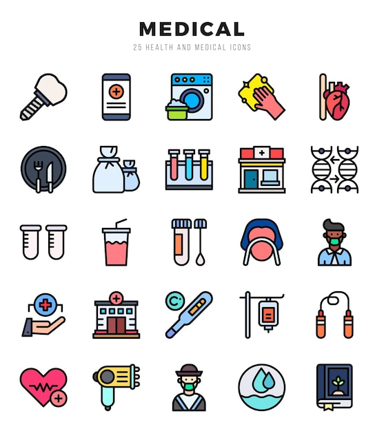 Set of Lineal Color MEDICAL Icons Lineal Color art icon Vector illustration