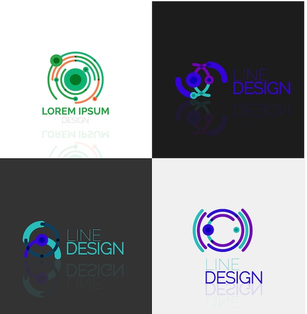 Vector set of linear abstract logos swirl circle infinity loop and other concepts logotype brand templates