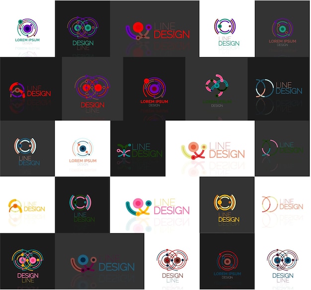 Vector set of linear abstract logos swirl circle infinity loop and other concepts logotype brand templates