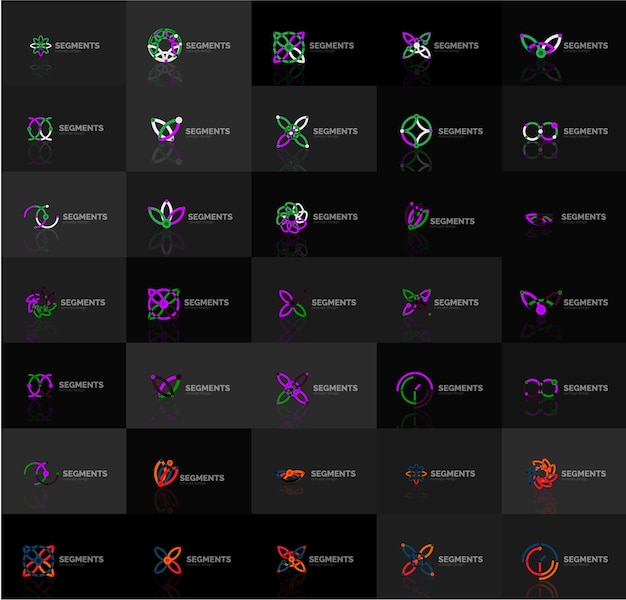 Set of linear abstract logos Swirl circle infinity loop and other concepts Logotype brand templates