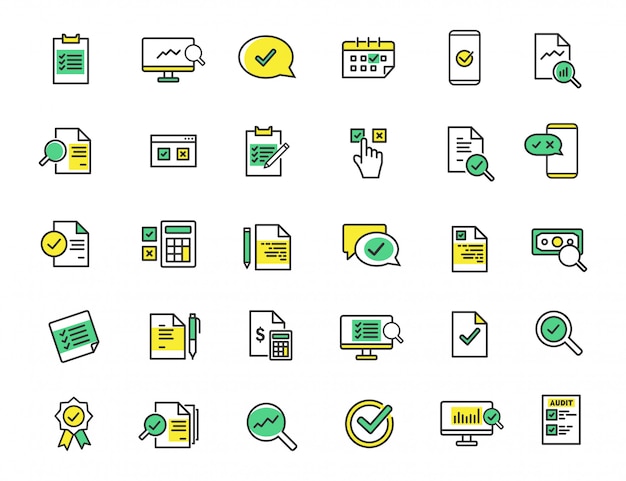 Set of linear audit icons inspection icons