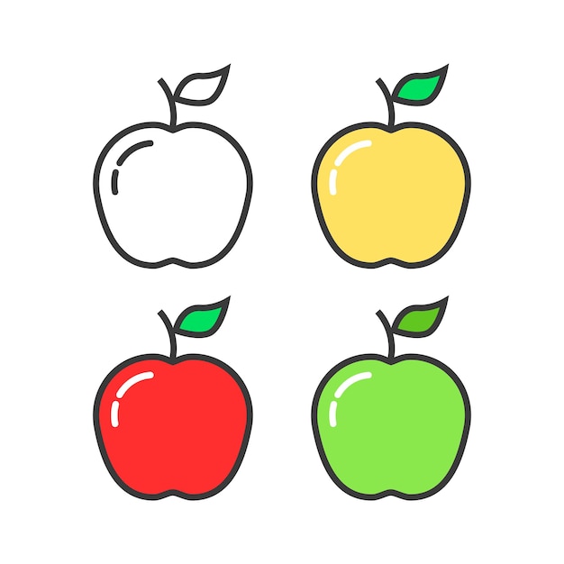 線形色のリンゴのセットです。スナック、おいしい、自然、栄養価の高い、昼食、夏または秋の収穫の概念。フラット線画スタイルトレンドモダンなロゴタイプデザインベクトルイラスト白地に