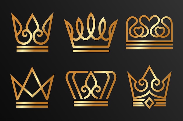 Set of linear crown icons Royal luxury symbol King queen abstract geometric logo design vector