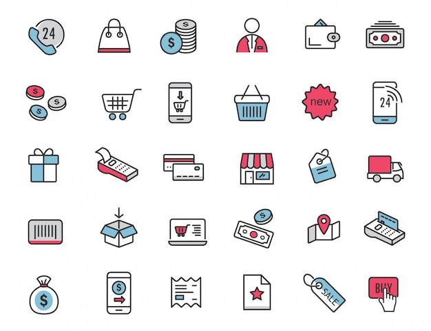 Set of linear e-commerce icons Shopping icons