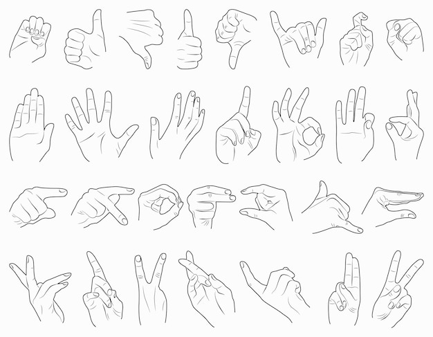 Vector set of linear female hands isolated on white background. trendy minimalism style.