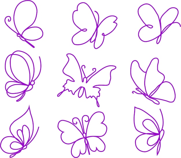 Vector set of linear flat butterfly outline