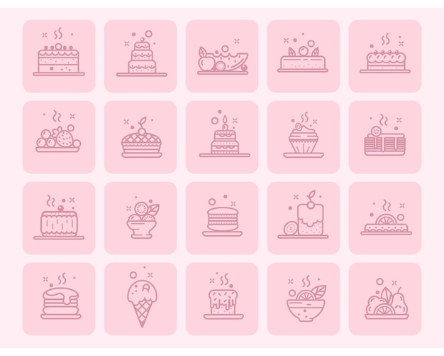 Set of linear icons cake sweets Icons for covers social networks topical Vector illustration