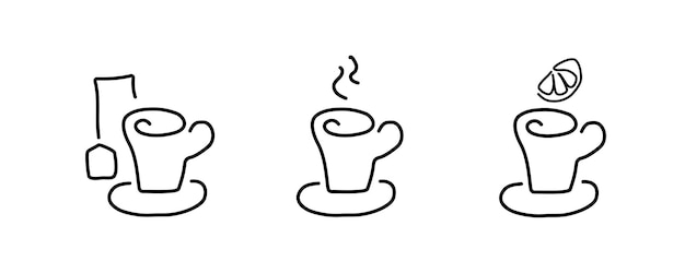 Vettore una serie di icone lineari tazze da tè