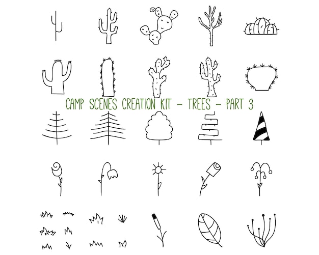 Vector set of linear icons of trees. part 3