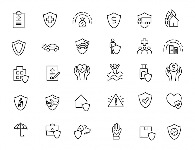 Set of linear insurance icons Finance protection icons