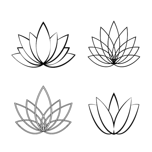 Insieme dell'icona di loto lineare simboli di fiori di schizzo