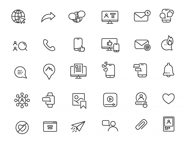 Vector set of linear social media icons