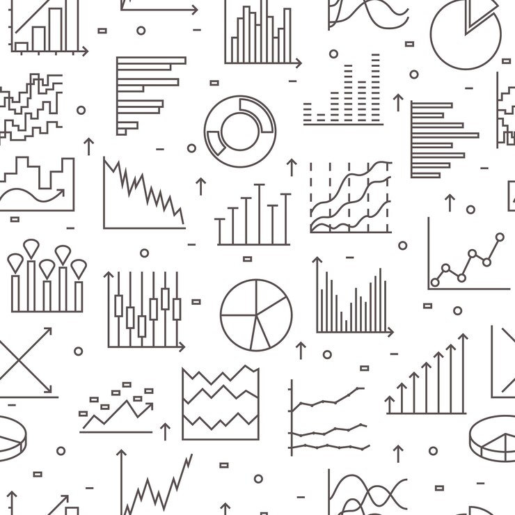 Vector set of linear statistics icons. seamless pattern on white background. thin line elements for business. vector illustration.