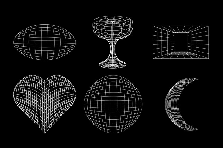 Vector set linear white and black geometric y2k 3d frame heart circle moon vector for poster banner