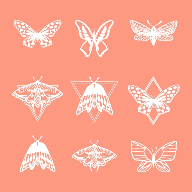 Vector set of lineart drawn butterflies