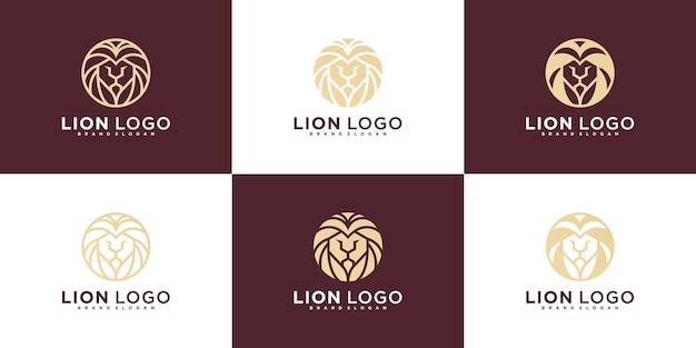 Set di collezione di design del logo della testa di leone vettore premium