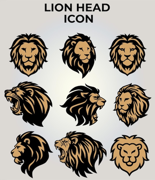 Vector a set of lion heads with the title'lion icon '