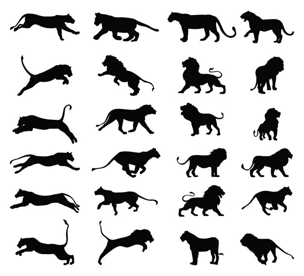 Vector set lion silhouette vector illustration