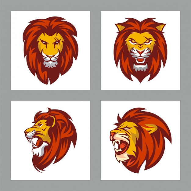 Set of lions head for mascot or logo