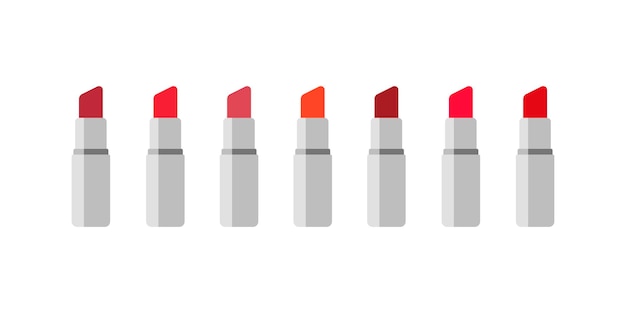 Set lippenstiften met verschillende kleuren. platte vectorillustratie. mat lippenstiftpalet