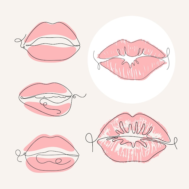 Vector set of lips in line art style