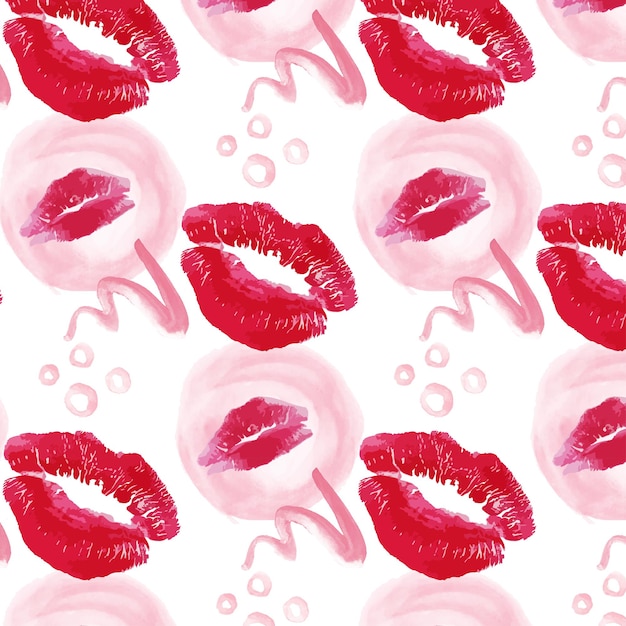 Vector set of lips watercolor pattern romance pink bright