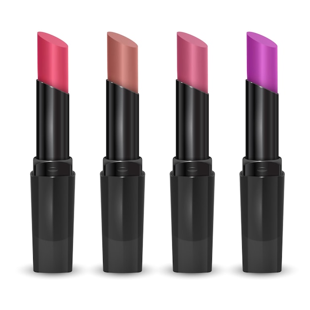 Set of Lipstick, pink and purple colors, realistic vector illustration isolated on white