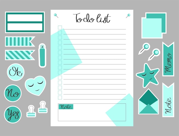 Set of to do list and stickers. Event planner template. Layout in A6. Template for agenda.