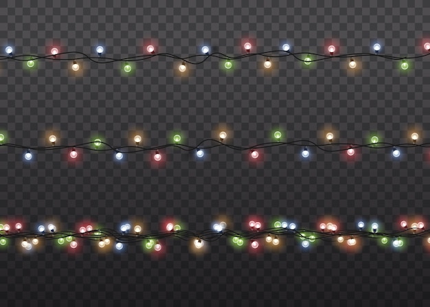 Vector set of lit wired garlands