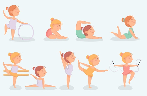 Vector set of little ballerina doing exercise