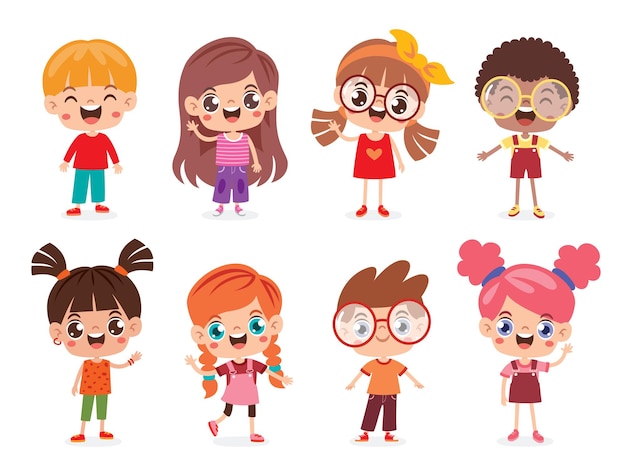 Vector set of little cartoon kids