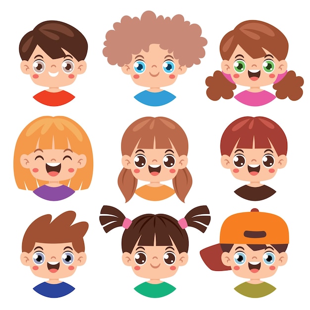 Set Of Little Cartoon Kids