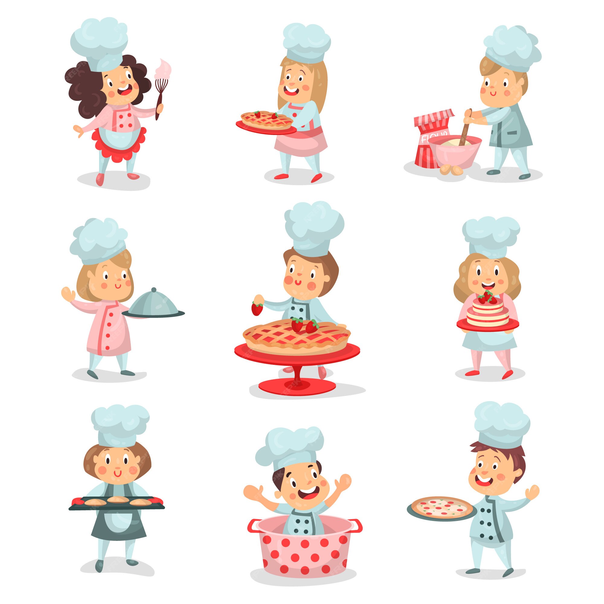 Premium Vector  Characters set of children cooks