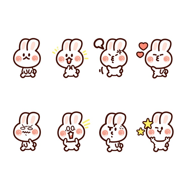 set of Little Rabbit Bunny Expression