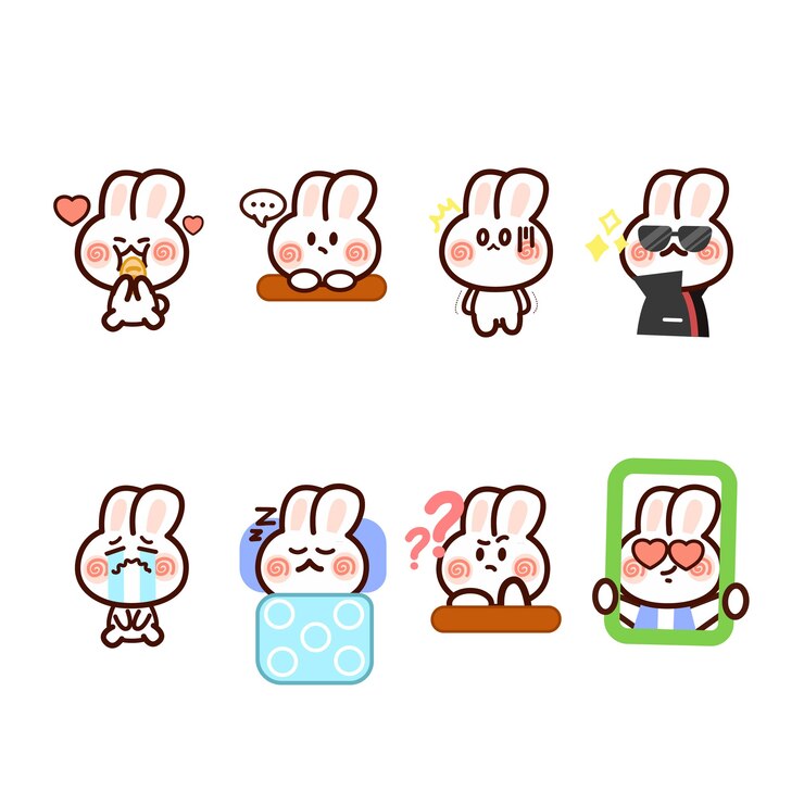 set of Little Rabbit Bunny Expression