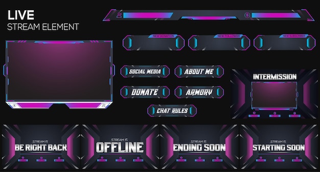 Set di overlay facecam live streaming e altri elementi di design