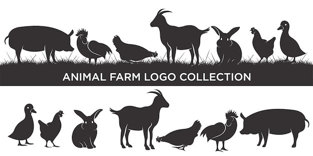 Набор домашнего скота. Вдохновение логотипа сельскохозяйственных животных. Векторная иллюстрация.