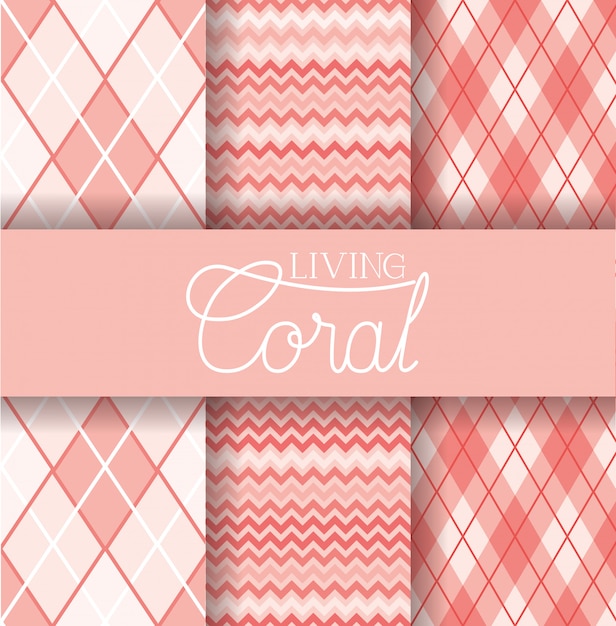 Set of living coral seamless pattern