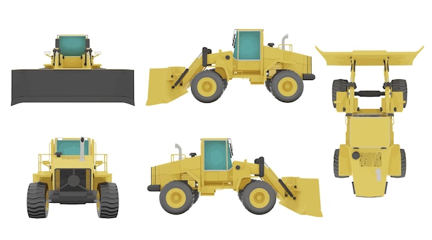 Insieme dell'illustrazione di industria del macchinario del caricatore insieme dei veicoli costruttivi e della macchina di scavo isolata su fondo