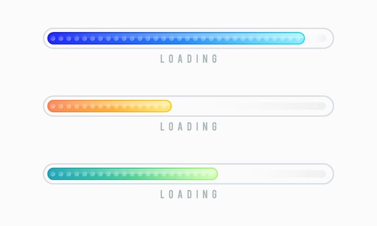 Vector set of loading bar vector illustration. progress visualization. loading status collection. web design elements, loading infographic vector template