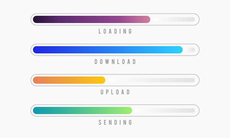 Vector set of loading bar vector illustration. progress visualization. loading status collection. web design elements, loading infographic vector template